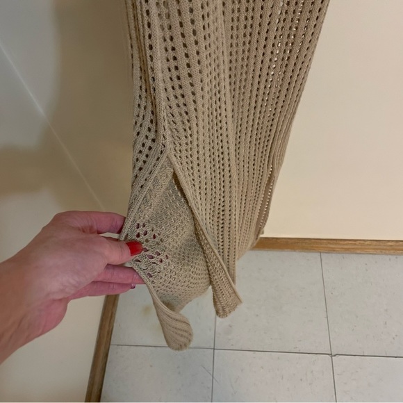 Backless Open Knit Belted Split Thigh Cover Up, Size M - Picture 7 of 7